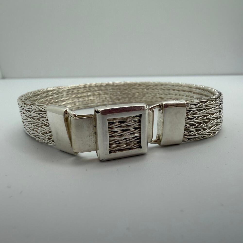 Vtg Heavy 925 Sterling Silver Wide 10mm Mesh Woven Statement Bracelet 22.4g